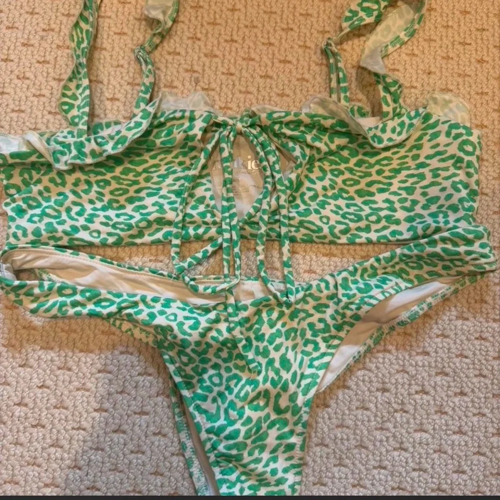 Green Leopard Print Tie-Front Bikini Top